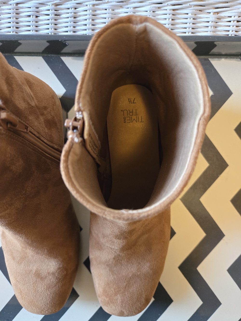 Women’s Tan Faux Suede Ankle Boots with Side Zip - Picture 2 of 6
